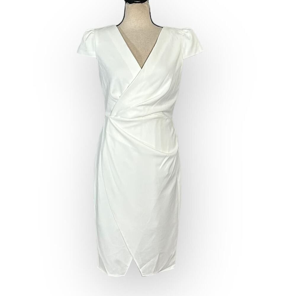 Betsey Johnson V-Neck Sheath Dress Women's Petite 4P White Short Sleeve NWT